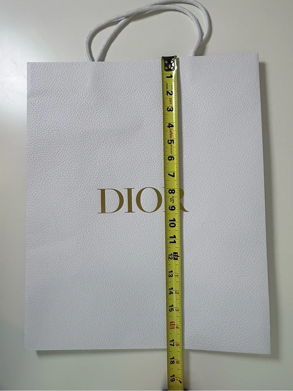 Dior White Textured Shopping Gift Bag Gold Logo Boutique Packaging